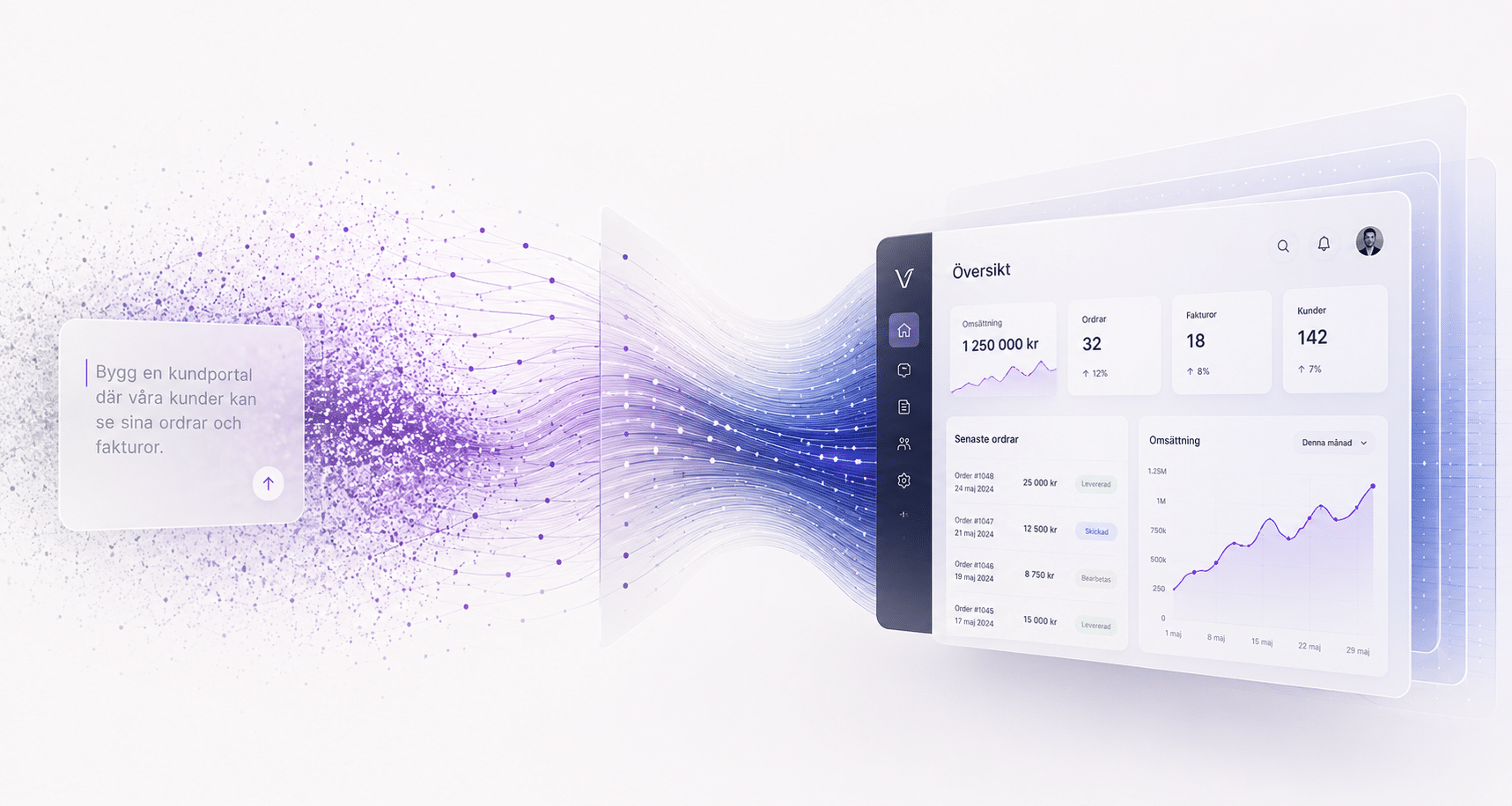 Illustration av AI-prompt som omvandlas till applikation